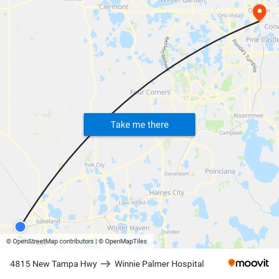 4815 New Tampa Hwy to Winnie Palmer Hospital map