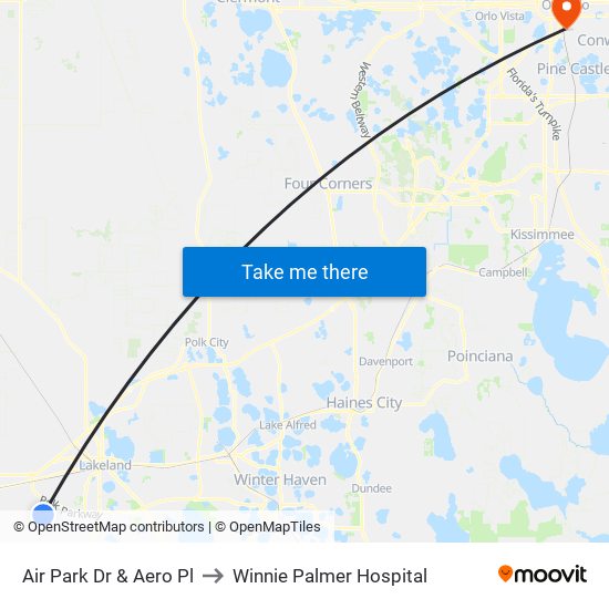 Air Park Dr & Aero Pl to Winnie Palmer Hospital map