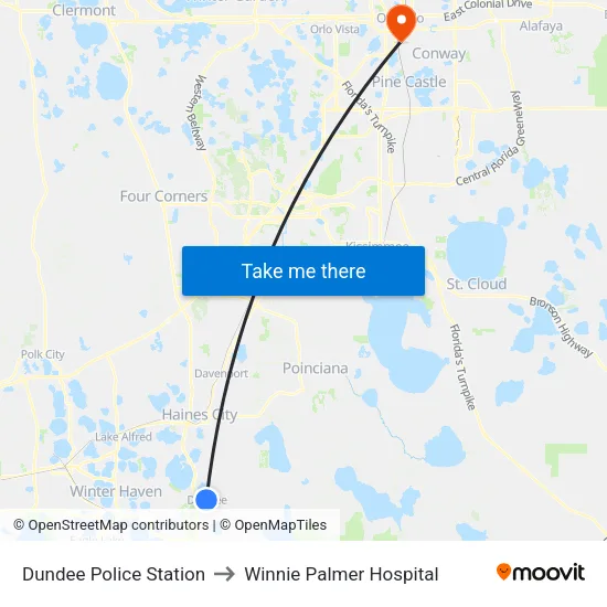 Dundee Police Station to Winnie Palmer Hospital map
