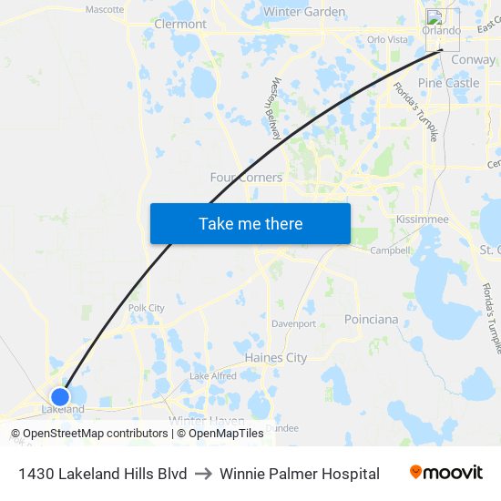 1430 Lakeland Hills Blvd to Winnie Palmer Hospital map