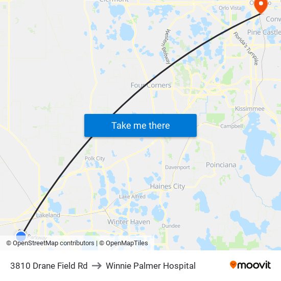 3810 Drane Field Rd to Winnie Palmer Hospital map