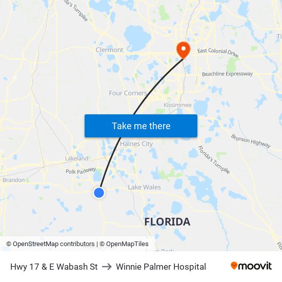 Hwy 17 & E Wabash St to Winnie Palmer Hospital map