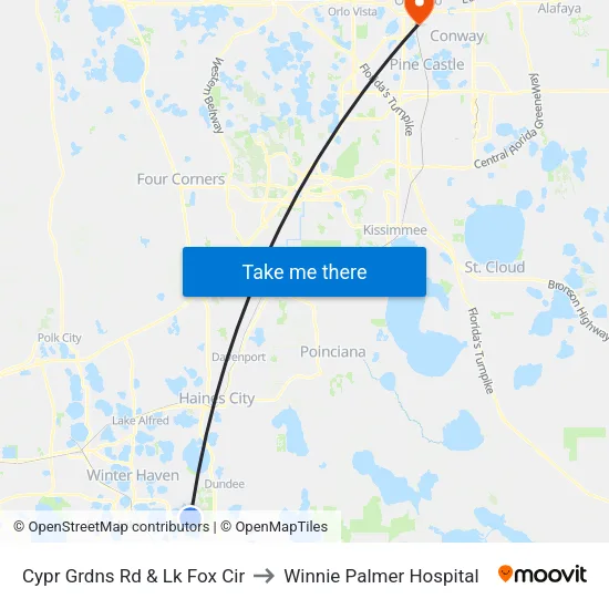 Cypr Grdns Rd & Lk Fox Cir to Winnie Palmer Hospital map