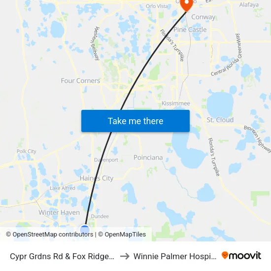 Cypr Grdns Rd & Fox Ridge Dr to Winnie Palmer Hospital map
