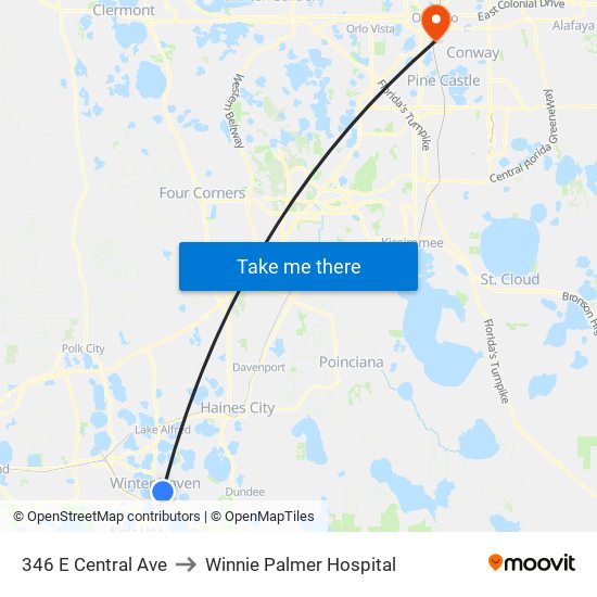 346 E Central Ave to Winnie Palmer Hospital map