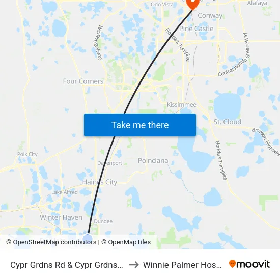Cypr Grdns Rd & Cypr Grdns Blvd to Winnie Palmer Hospital map