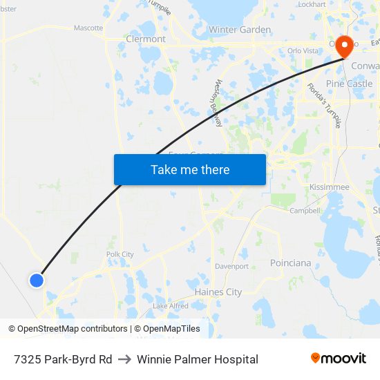 7325 Park-Byrd Rd to Winnie Palmer Hospital map