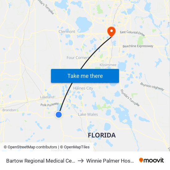 Bartow Regional Medical Center to Winnie Palmer Hospital map