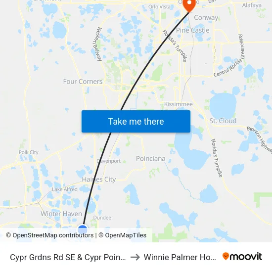 Cypr Grdns Rd SE & Cypr Pointe Blvd to Winnie Palmer Hospital map