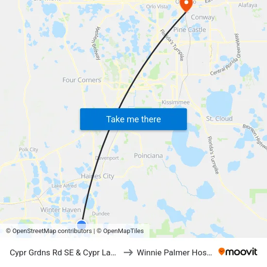 Cypr Grdns Rd SE & Cypr Landing to Winnie Palmer Hospital map