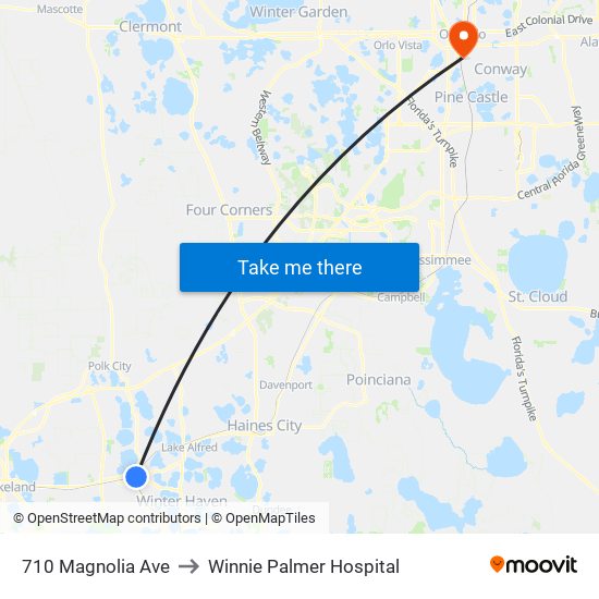 710 Magnolia Ave to Winnie Palmer Hospital map