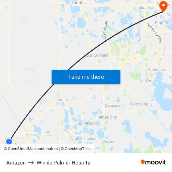 Amazon to Winnie Palmer Hospital map