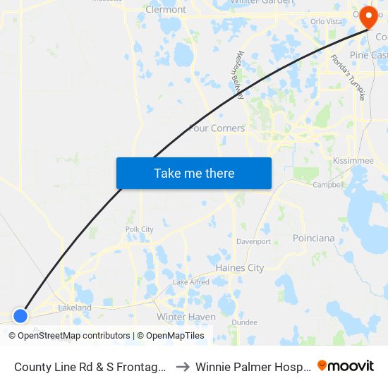 County Line Rd & S Frontage Rd to Winnie Palmer Hospital map