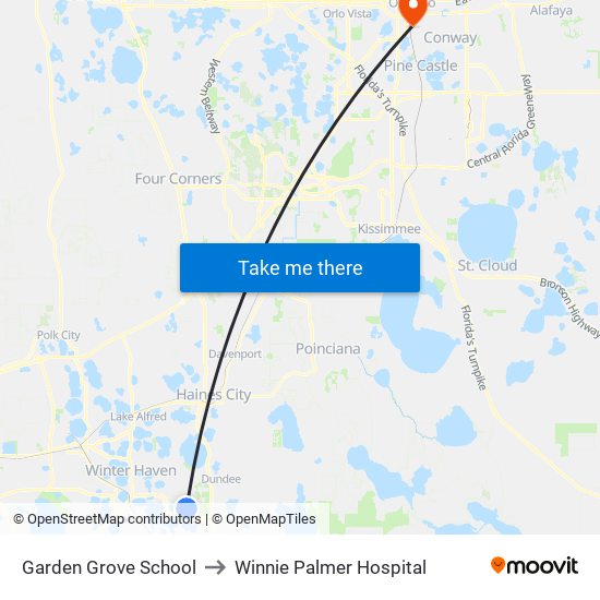 Garden Grove School to Winnie Palmer Hospital map