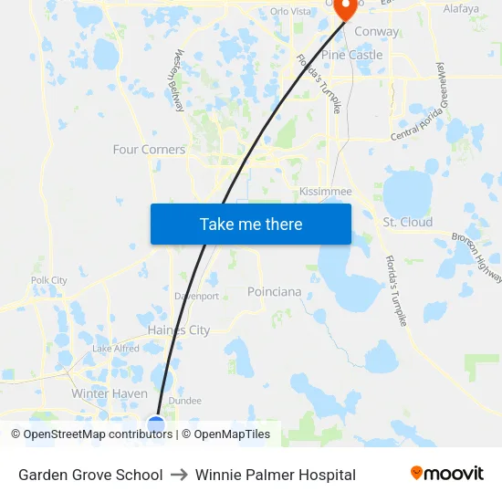 Garden Grove School to Winnie Palmer Hospital map