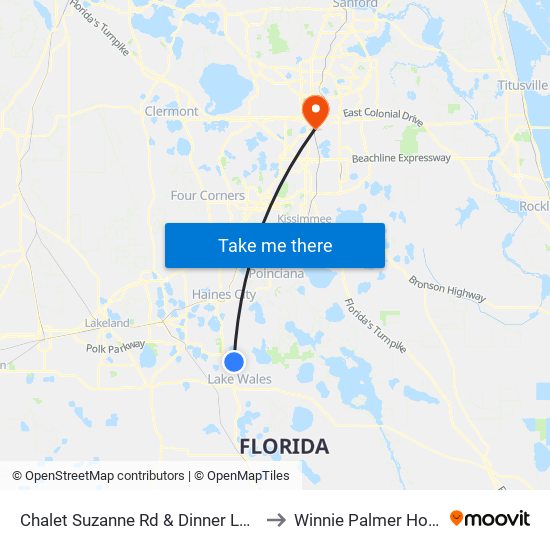 Chalet Suzanne Rd & Dinner Lake Blvd to Winnie Palmer Hospital map