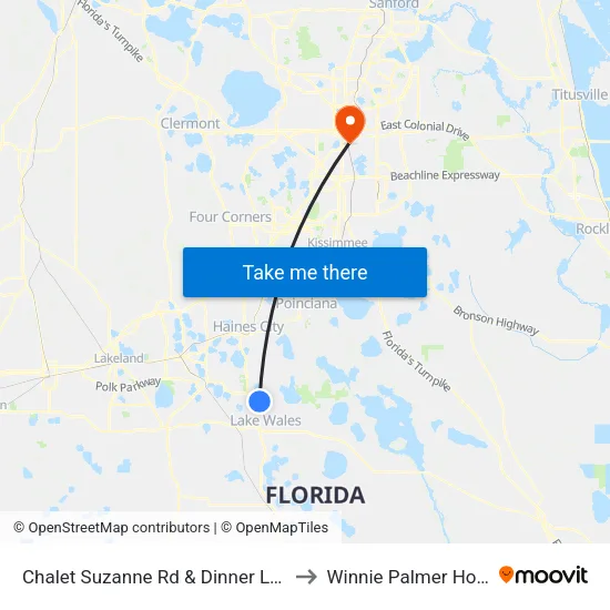 Chalet Suzanne Rd & Dinner Lake Blvd to Winnie Palmer Hospital map