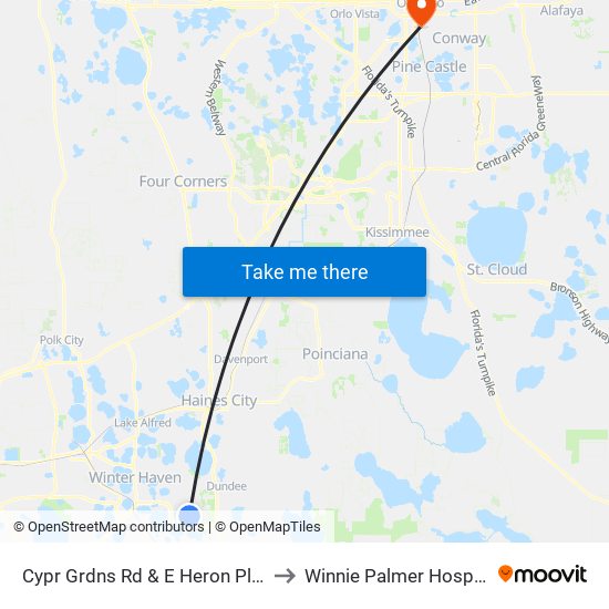 Cypr Grdns Rd & E Heron Pl SE to Winnie Palmer Hospital map