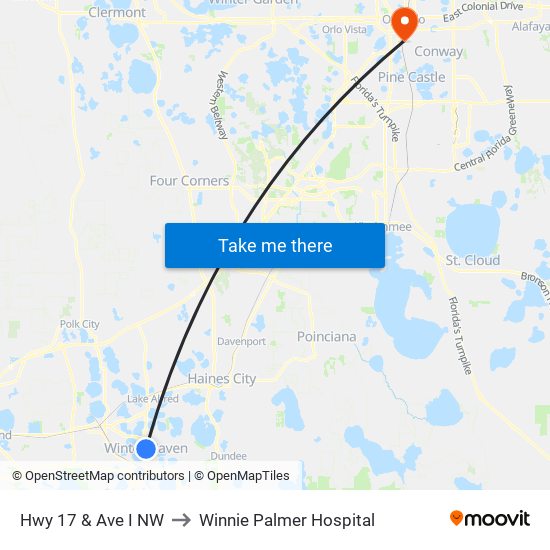 Hwy 17 & Ave I NW to Winnie Palmer Hospital map