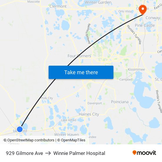 929 Gilmore Ave to Winnie Palmer Hospital map