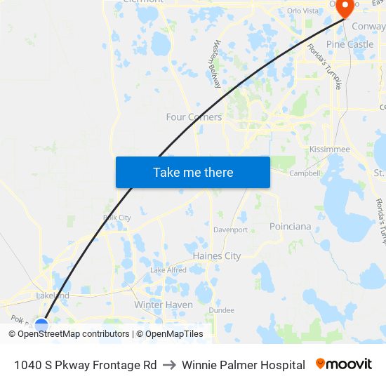 1040 S Pkway Frontage Rd to Winnie Palmer Hospital map