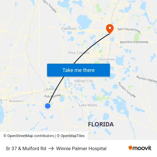 Sr 37 & Mulford Rd to Winnie Palmer Hospital map