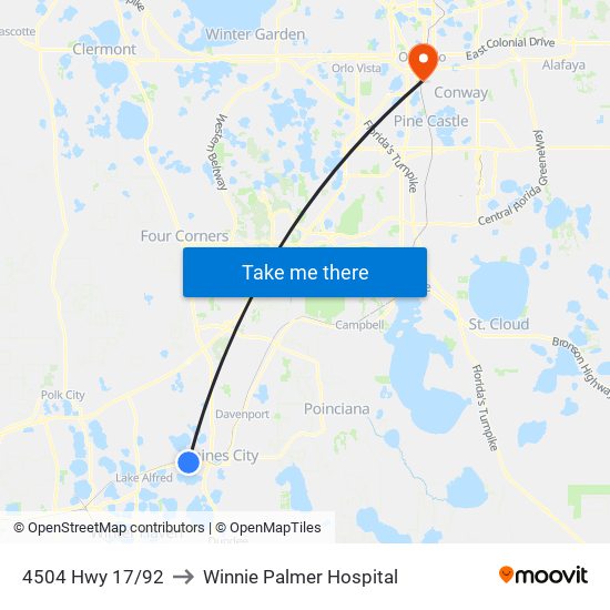 4504 Hwy 17/92 to Winnie Palmer Hospital map