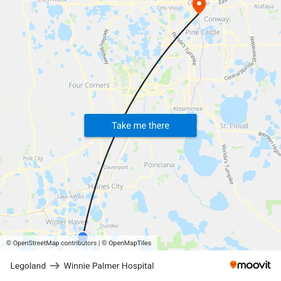 Legoland to Winnie Palmer Hospital map