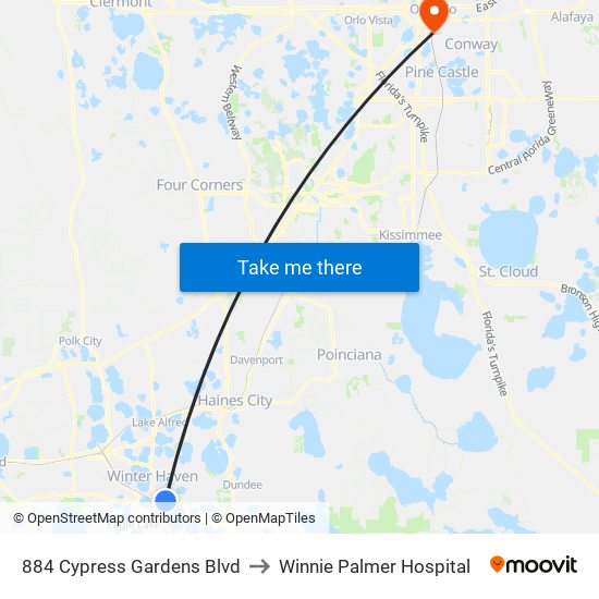 884 Cypress Gardens Blvd to Winnie Palmer Hospital map