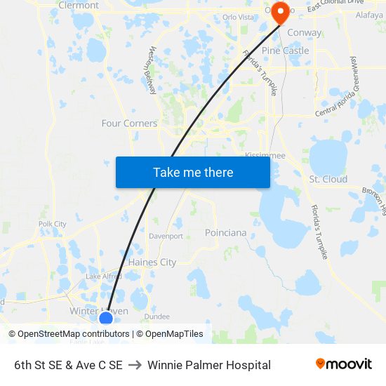 6th St SE & Ave C SE to Winnie Palmer Hospital map