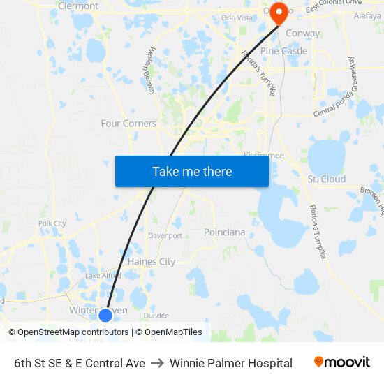 6th St SE & E Central Ave to Winnie Palmer Hospital map