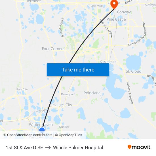 1st St & Ave O SE to Winnie Palmer Hospital map