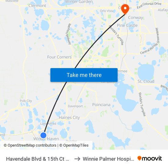 Havendale Blvd & 15th Ct NW to Winnie Palmer Hospital map