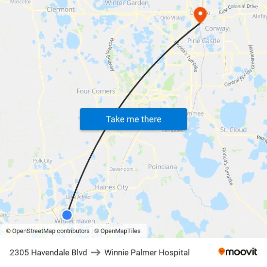 2305 Havendale Blvd to Winnie Palmer Hospital map