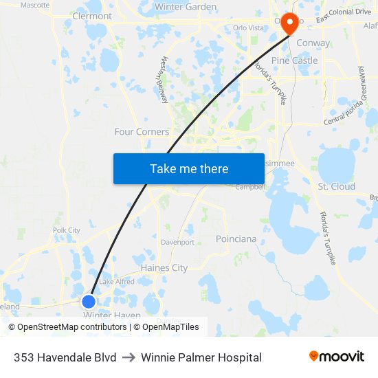 353 Havendale Blvd to Winnie Palmer Hospital map