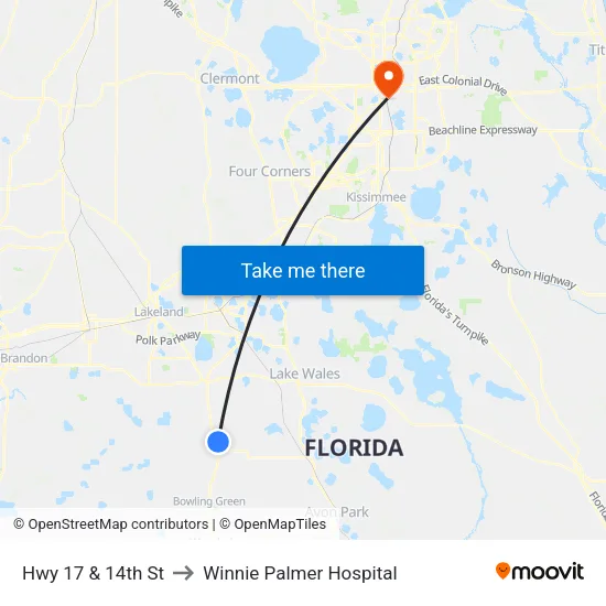 Hwy 17 & 14th St to Winnie Palmer Hospital map