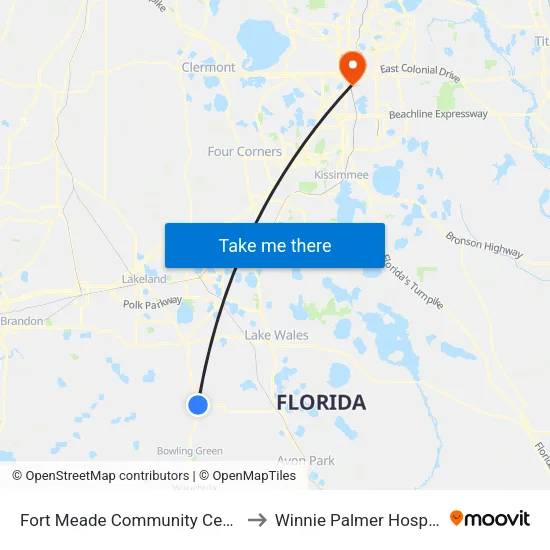 Fort Meade Community Center to Winnie Palmer Hospital map