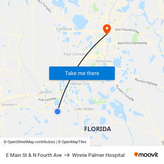 E Main St & N Fourth Ave to Winnie Palmer Hospital map