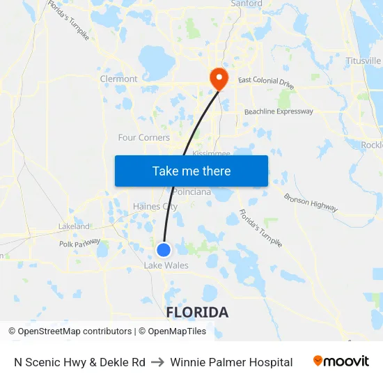 N Scenic Hwy & Dekle Rd to Winnie Palmer Hospital map