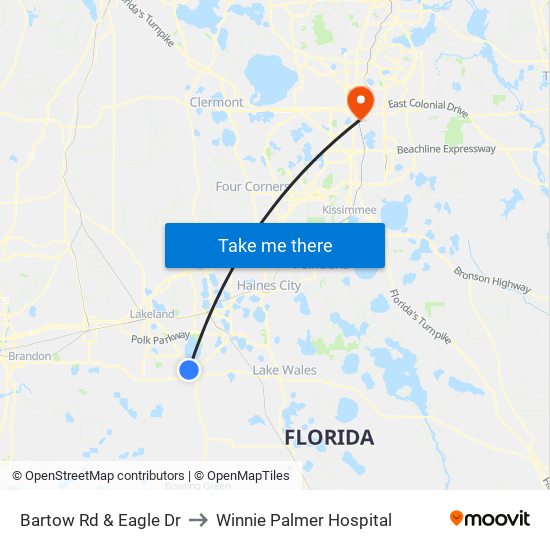 Bartow Rd & Eagle Dr to Winnie Palmer Hospital map