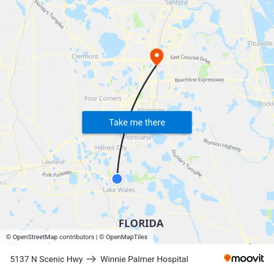 5137 N Scenic Hwy to Winnie Palmer Hospital map