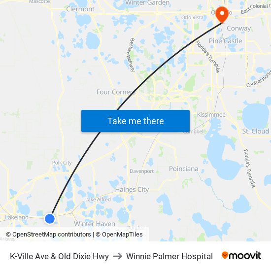 K-Ville Ave & Old Dixie Hwy to Winnie Palmer Hospital map