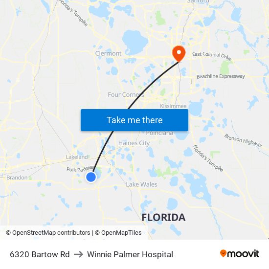 6320 Bartow Rd to Winnie Palmer Hospital map