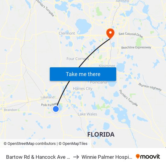 Bartow Rd & Hancock Ave SE to Winnie Palmer Hospital map