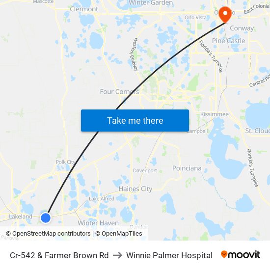 Cr-542 & Farmer Brown Rd to Winnie Palmer Hospital map