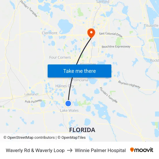Waverly Rd & Waverly Loop to Winnie Palmer Hospital map