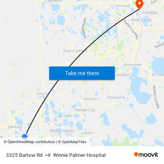 3325 Bartow Rd to Winnie Palmer Hospital map