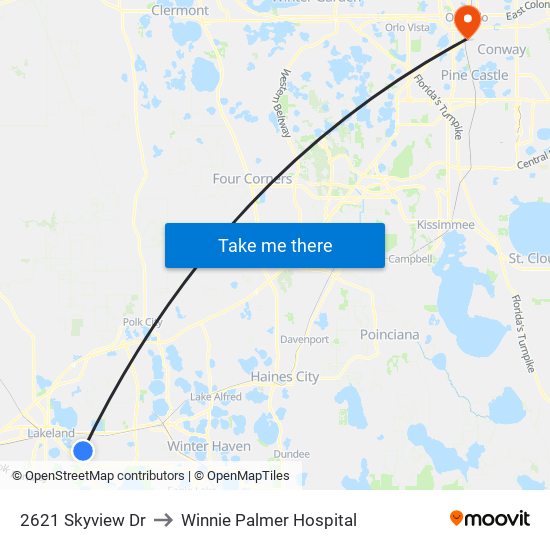2621 Skyview Dr to Winnie Palmer Hospital map