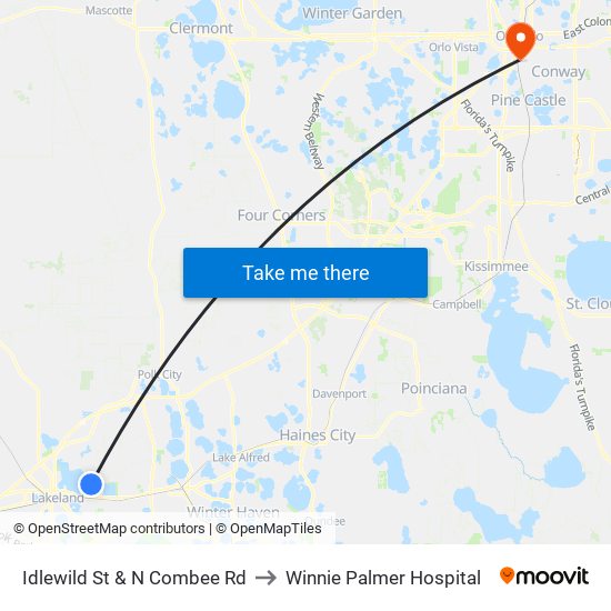 Idlewild St & N Combee Rd to Winnie Palmer Hospital map