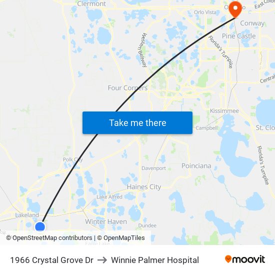 1966 Crystal Grove Dr to Winnie Palmer Hospital map